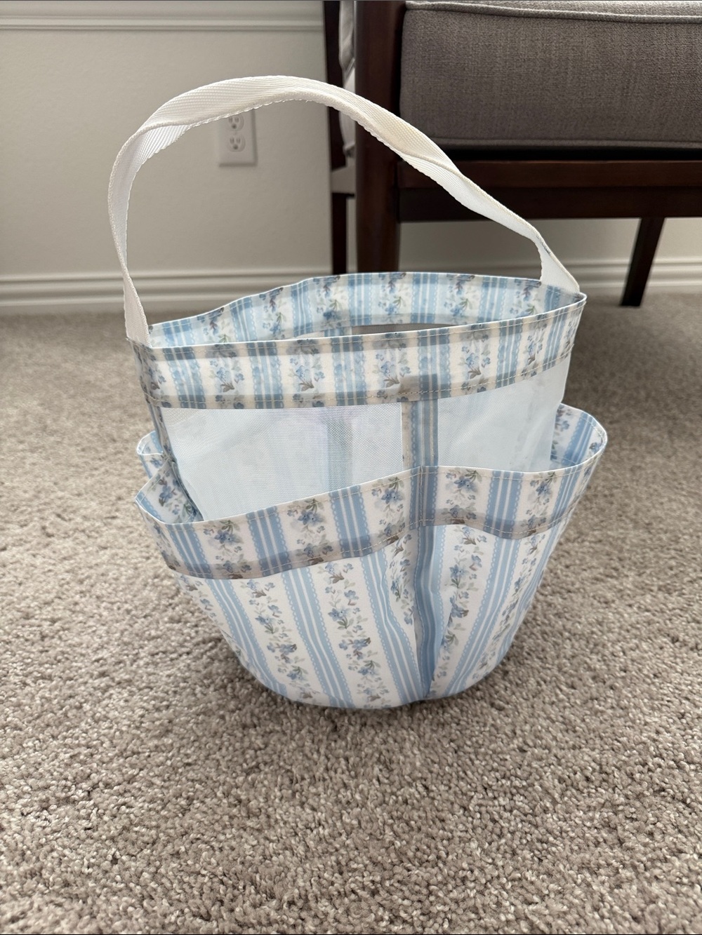 LoveShackFancy x Pottery Barn Light Blue and White Striped Floral Tote
